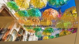  Presentation with amazing - Slide deck having amazing-street-decorated-with-umbrellas background and a gold colored foreground