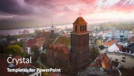  Presentation with misty - PPT theme with amazing-sunrise-over-misty-tczew background and a tawny brown colored foreground