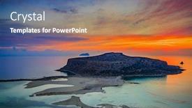  Presentation with crete island - PPT theme featuring amazing sunset of balos lagoon and gramvousa island on crete greece background and a ocean colored foreground