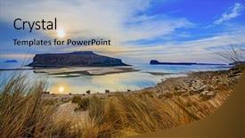  Presentation with crete island - Presentation theme consisting of amazing sunset of balos lagoon and gramvousa island on crete greece background and a light blue colored foreground