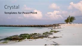  Presentation with tropical beach sunset - Theme consisting of amazing-sunset-on-the-sea background and a light blue colored foreground