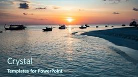  Presentation with tropical beach sunset - Presentation theme featuring amazing-sunset-on-the-sea background and a ocean colored foreground