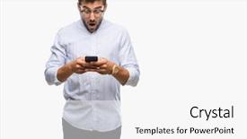  Presentation with texting while driving - Amazing PPT layouts having amazing technologies - young handsome man texting using backdrop and a white colored foreground