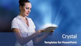  Presentation with electricity gneartion using speed breakers - Cool new slides with amazing technologies - young pretty surprised woman using backdrop and a ocean colored foreground