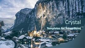  Presentation with amazing - Audience pleasing PPT theme consisting of amazing-touristic-alpine-village backdrop and a ocean colored foreground