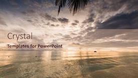  Presentation with tropical beach sunset - PPT theme having amazing-tropical-beach-at-sunset background and a soft green colored foreground