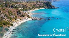  Presentation with turquoise beach - Beautiful PPT theme featuring amazing-tropical-panoramic-view backdrop and a teal colored foreground