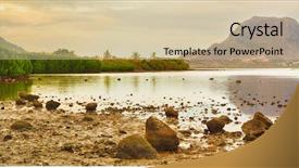  Presentation with island sunset - PPT layouts featuring amazing view of le morne brabant at sunset mangroves and stones on the foreground mauritius island panorama background and a soft green colored foreground