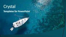  Presentation with clear water - PPT theme with amazing view to boat clear background and a ocean colored foreground