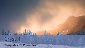  Presentation with winter scene - PPT theme having amazing winter sunrise through fog in the mountains above snowy fir trees dramatic wintry scene natural park carpathian romania europe happy new year background and a teal colored foreground