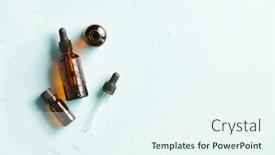  Presentation with beauty product - Slide deck with amber-glass-cosmetic-bottles background and a sky blue colored foreground