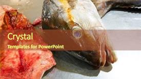  Presentation with fish food processing - Cool new slides with amberjack fish head fillet process backdrop and a tawny brown colored foreground