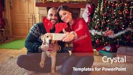  Presentation with dog christmas - Presentation having ambience - couple making selfie with dog background and a violet colored foreground