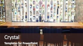  Presentation with alcohol energy drinks - Amazing PPT theme having ambience - eight blue armchairs around long backdrop and a tawny brown colored foreground