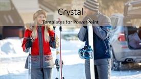  Presentation with black male female fashion - Colorful PPT theme enhanced with ambience - young male and female skiers backdrop and a coral colored foreground