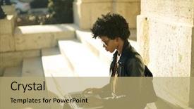  Presentation with medical procedure simulation using plasma - Colorful PPT layouts enhanced with ambient technology - beautiful young woman using her backdrop and a coral colored foreground