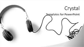  Presentation with headphones - Slide deck with ambient technology - black headphones isolated on white background and a  colored foreground