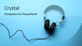  Presentation with black technology - Audience pleasing slides consisting of ambient technology - black headphones on blue background backdrop and a  colored foreground