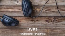  Presentation with headphones - Cool new PPT theme with ambient technology - headphones over wooden table backdrop and a  colored foreground