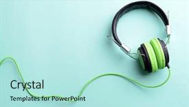  Presentation with green and black - Cool new slide set with ambient technology - pair of green-black headphones backdrop and a mint green colored foreground