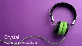  Presentation with purple green - Audience pleasing presentation theme consisting of ambient technology - pair of green-black headphones backdrop and a  colored foreground