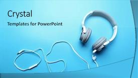  Presentation with five sided blue to white - Audience pleasing slide deck consisting of ambient technology - white and grey headphones backdrop and a  colored foreground