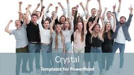  Presentation with team hands - Cool new slides with ambitious-team-of-young-people backdrop and a seafoam green colored foreground