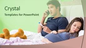  Presentation with husband and wife - Slides enhanced with maternal emergency - young husband looking after his background and a soft green colored foreground