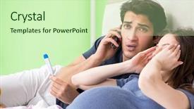  Presentation with pregnant - PPT theme featuring maternal emergency - young husband looking after his background and a soft green colored foreground