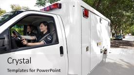  Presentation with city street - Beautiful slide set featuring ambulance driver on an urban backdrop and a light gray colored foreground