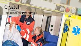  Presentation with emergency medical services - PPT layouts with ambulance treatment aid emergency background and a mint green colored foreground
