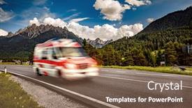  Presentation with ambulance - Amazing PPT theme having ambulance-van-rushes-down backdrop and a violet colored foreground