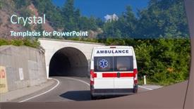  Presentation with ambulance - Cool new PPT theme with ambulance wan on mountain road backdrop and a ocean colored foreground