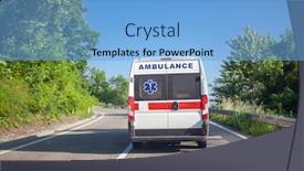  Presentation with ambulance - Beautiful slide set featuring ambulance wan on mountain road backdrop and a light blue colored foreground