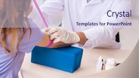  Presentation with blood test - Audience pleasing slide deck consisting of ambulatory care nurse - female patient during blood test backdrop and a sky blue colored foreground