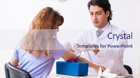  Presentation with blood test - PPT theme with ambulatory care nurse - female patient during blood test background and a sky blue colored foreground