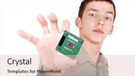  Presentation with processor - Amazing presentation theme having amd - young attractive man holding computer backdrop and a lemonade colored foreground