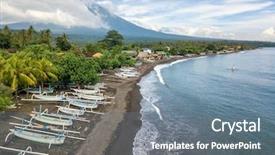  Presentation with volcano - Slide set having amed beach in bali indonesia background and a gray colored foreground