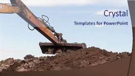  Presentation with earthmoving - Amazing PPT theme having ameliorate - excavator at sandpit during earthmoving backdrop and a sky blue colored foreground