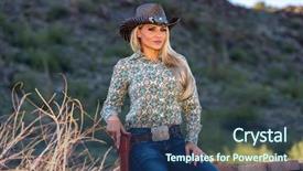  Presentation with cowgirl - PPT theme with amendment - blonde model posing background and a ocean colored foreground