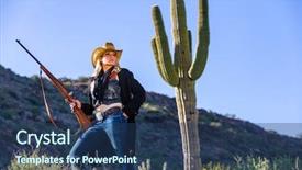  Presentation with cowgirl - PPT theme enhanced with amendment - blonde model posing background and a ocean colored foreground