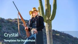  Presentation with cowgirl - Presentation design consisting of amendment - blonde model posing background and a ocean colored foreground