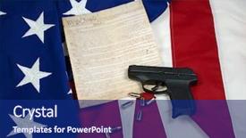 Presentation with gun american flag - Cool new slide set with amendment - constitution with hand gun cartridges backdrop and a navy blue colored foreground
