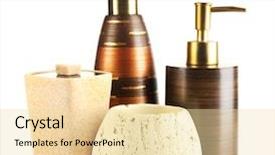  Presentation with set of sauces in white - Cool new slides with amenities - bathroom set isolated on white backdrop and a lemonade colored foreground