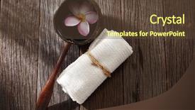  Presentation with coconut shell - Audience pleasing slides consisting of amenities - frangipani flower hand towel backdrop and a  colored foreground