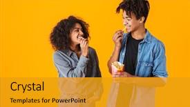  Presentation with african america - Audience pleasing PPT theme consisting of america - cheerful young african couple standing backdrop and a gold colored foreground