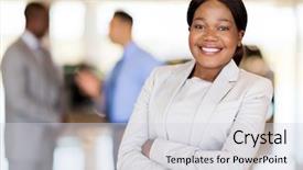  Presentation with african america - Amazing PPT theme having america businesswoman at car dealership backdrop and a light gray colored foreground