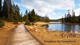  Presentation with forest - Audience pleasing presentation theme consisting of america nature - boardwalk in forest backdrop and a gold colored foreground