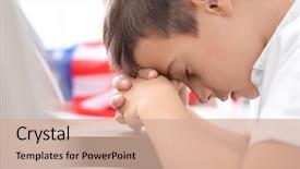  Presentation with sun rising over north america - PPT theme enhanced with little boy praying for america background and a coral colored foreground