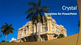  Presentation with teal and yellow wallpaper - Colorful slides enhanced with america sights - merida yellow facade in paseo backdrop and a ocean colored foreground